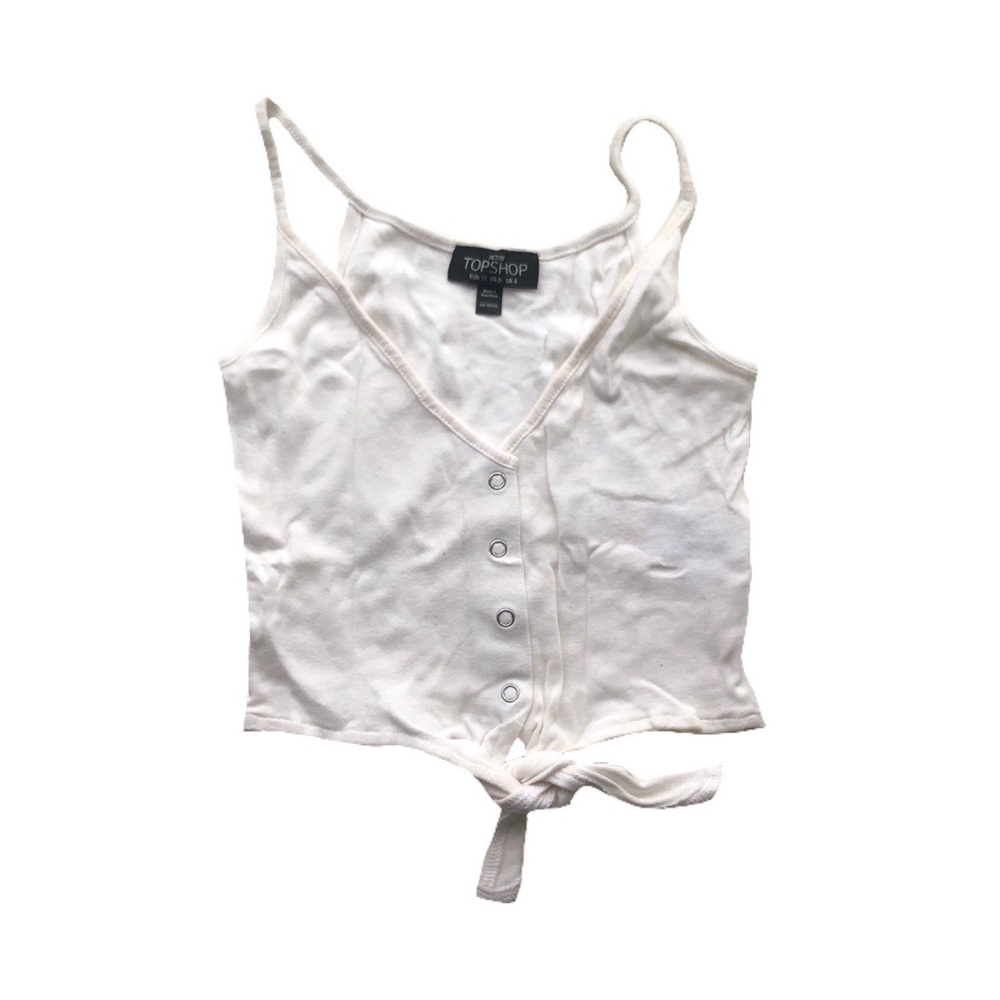 Topshop White Button tied tank top crop top